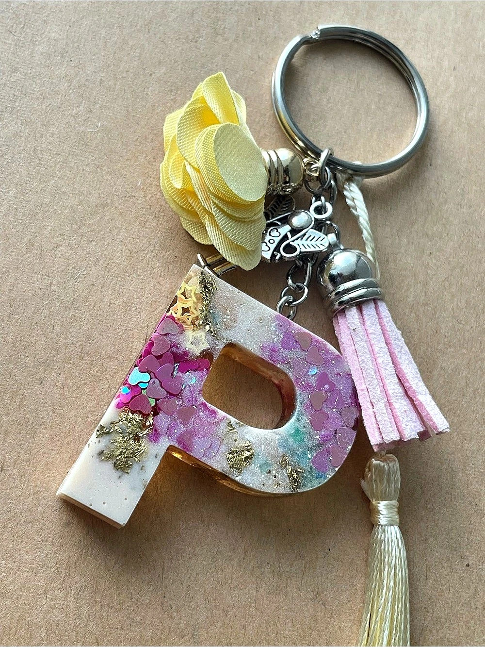 Initial P Keychain in Pink & Yellow  (NWOT)